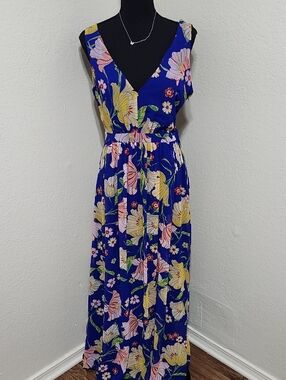 ModCloth "Muster the Length" Sapphire Blue Floral Maxi Dress Sz S Wedding Guest